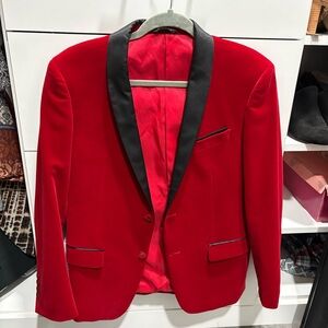 VITARELLI velvet Berry Red Velour Jacket blazer Christmas holiday suit